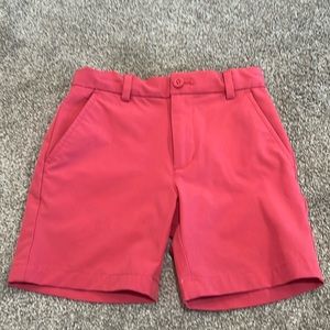 Vineyard Vines size 5, boys performance shorts in deep coral.